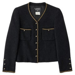 Chanel 1995 Black Wool Gold Chain Trim Jacket
