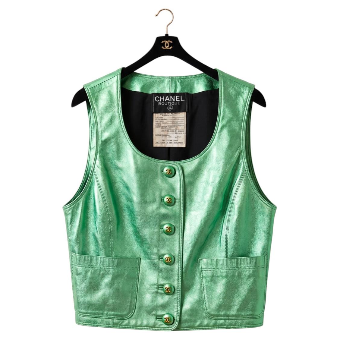 Pre-owned Chanel 1994 Runway Green Metallic Vest
