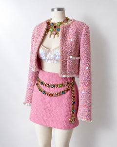 Chanel 1995 "Barbie Collection" Pink Tweed Sequin Cropped Jacket
