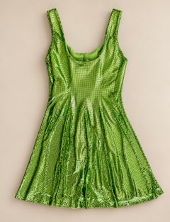 Gianni Versace Vintage Lime Green Metal Mesh Dress with Medusa Buttons