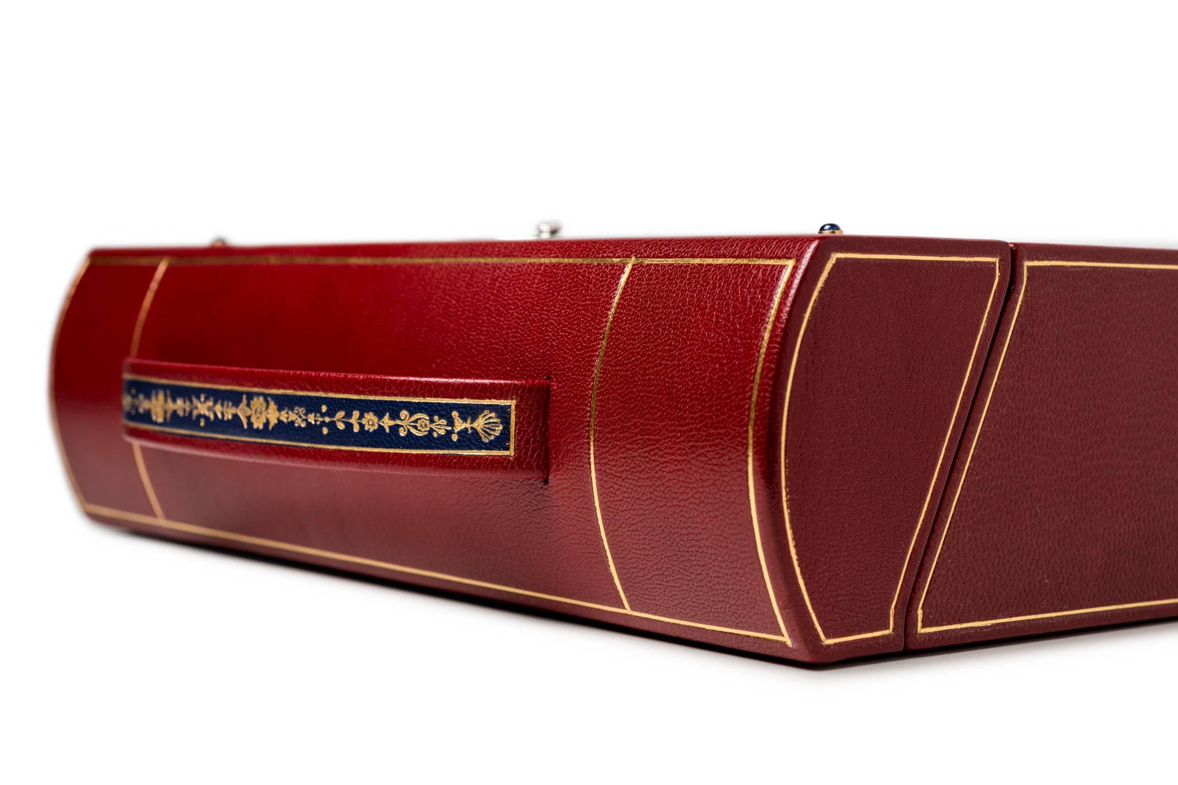 Women's or Men's Cleeve Case.  Georgian inspired document case with gold tooling and sapphires For Sale