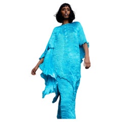 Patricia Lester 'Fortuny', abito plissettato Hand Made unico nel suo genere, di colore turchese