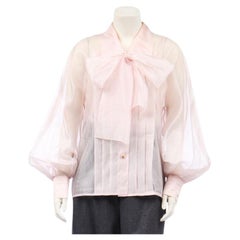 1980 Chanel Karl Lagerfeld for Chanel Blush Pink Silk Organza Bow Blouse with Camisole