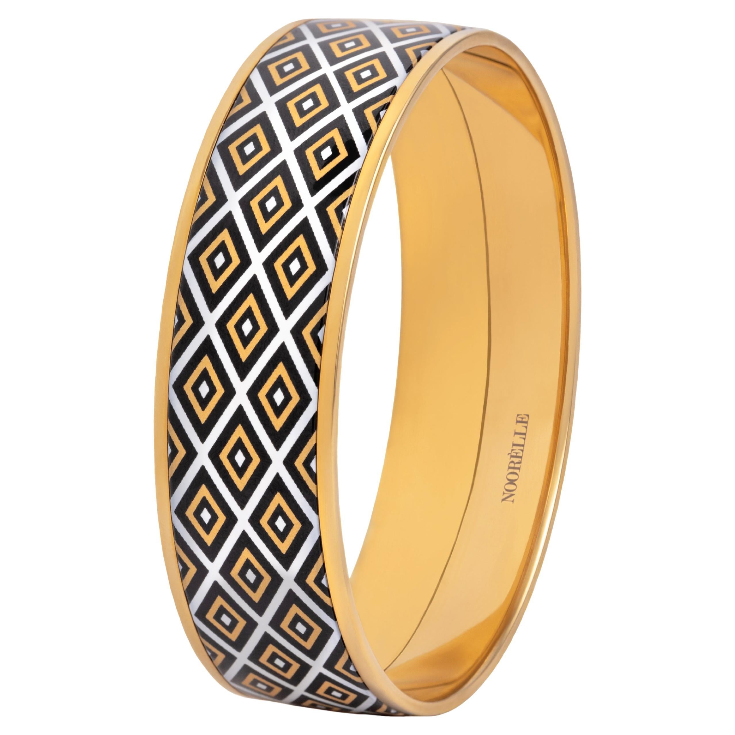 Hand-Painted Gold-Plated Stainless Steel Bangle with Fire Enamel Detail