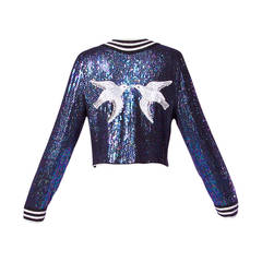 Estevez Couture Vintage Iridescent Blue Sequin + Beaded Silk Jacket with Birds