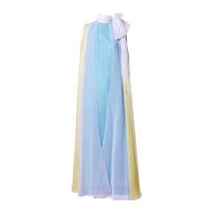 Travilla Vintage 1970s 70s Pastel Sheer Chiffon Full Sweep Maxi Dress or Gown