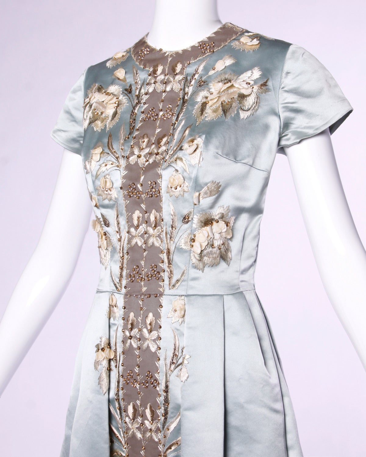 Extraordinary Kreinick Vintage 1960s 60s Couture Silk Satin Embellished Dress 1