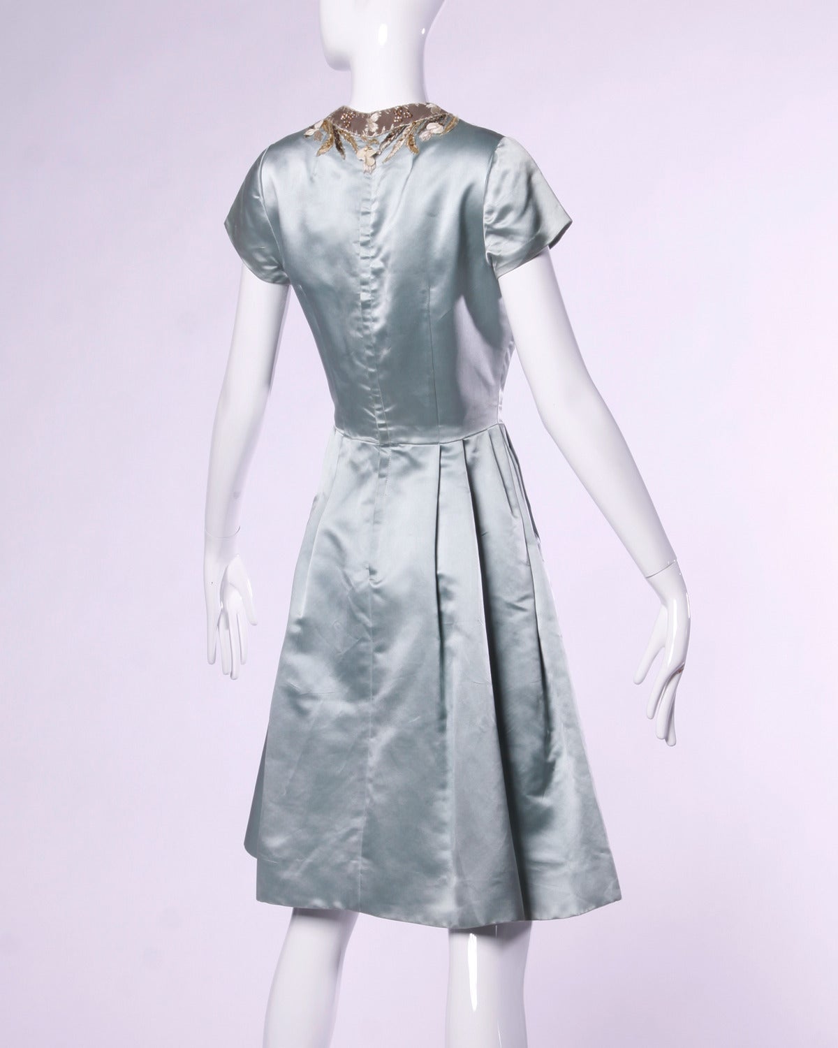 Extraordinary Kreinick Vintage 1960s 60s Couture Silk Satin Embellished Dress 2