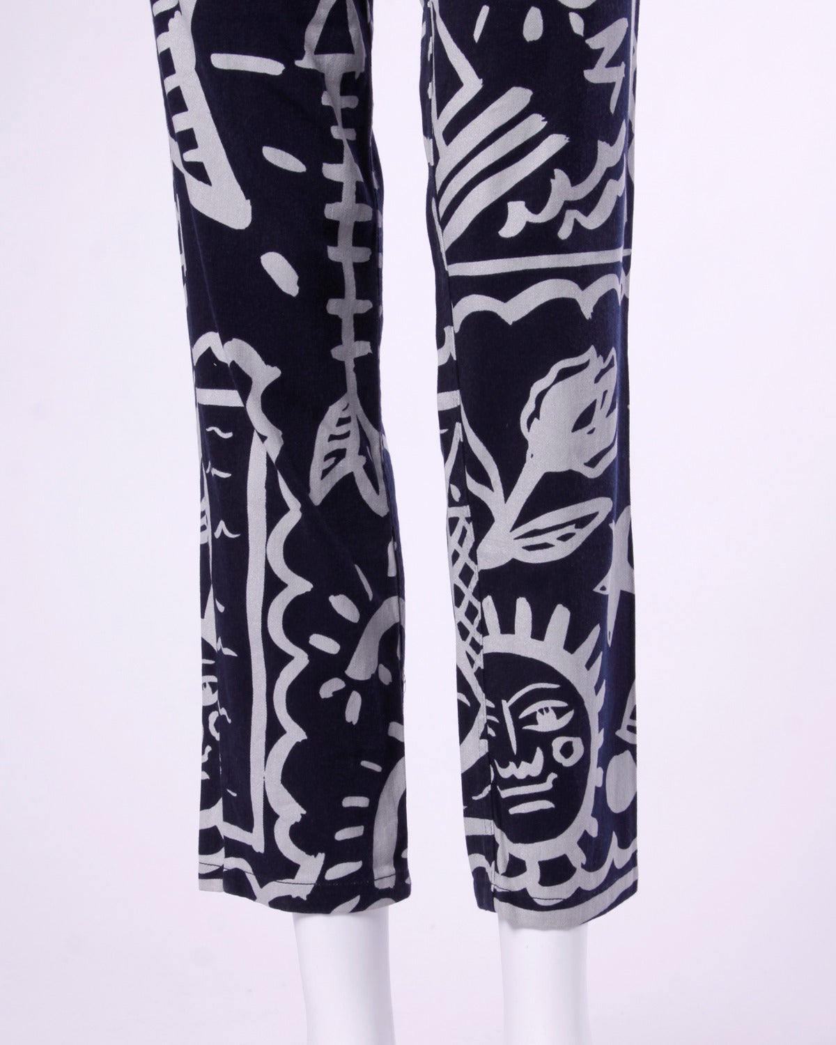 Black JC de Castelbajac Vintage High Waist Graffiti Jeans or Denim Pants, 1990s 