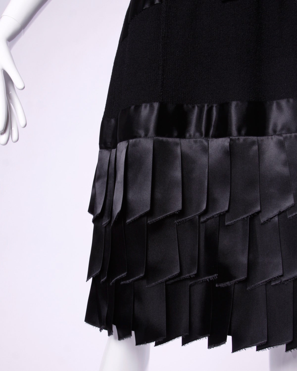 Adolfo for I. Magnin Vintage 1980s 80s Black Knit Dress with Ribbon Fringe 2