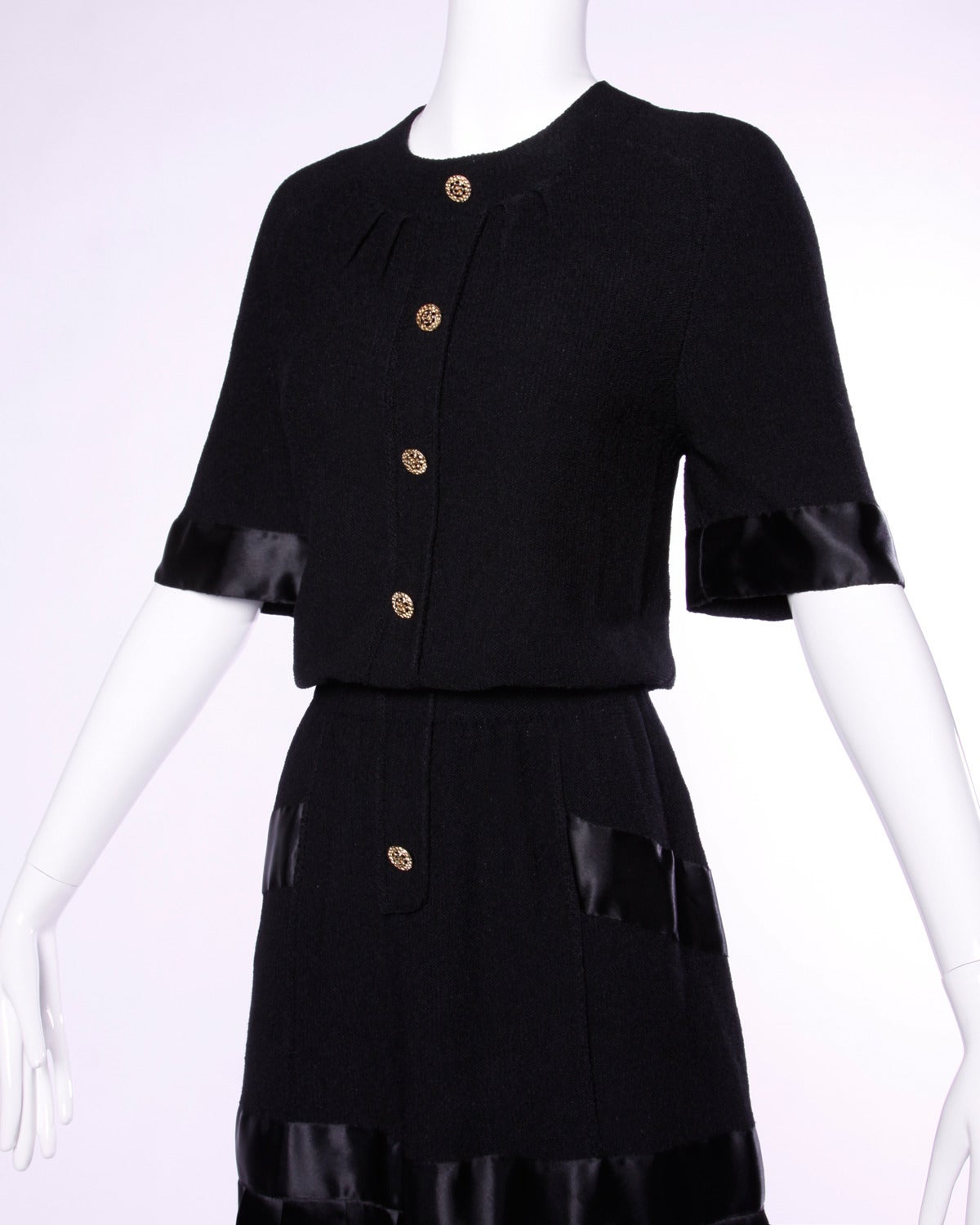 Adolfo for I. Magnin Vintage 1980s 80s Black Knit Dress with Ribbon Fringe In Excellent Condition In Sparks, NV