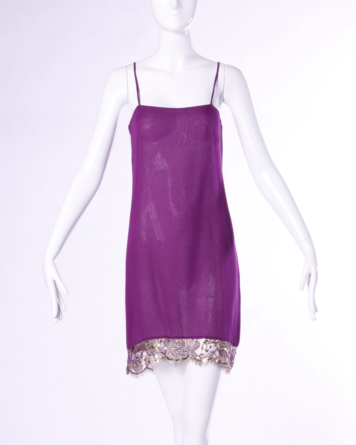 Adolfo Vintage 1980s 80s Metallic Sequin + Beaded Sheer Lace Dress with Slip 4