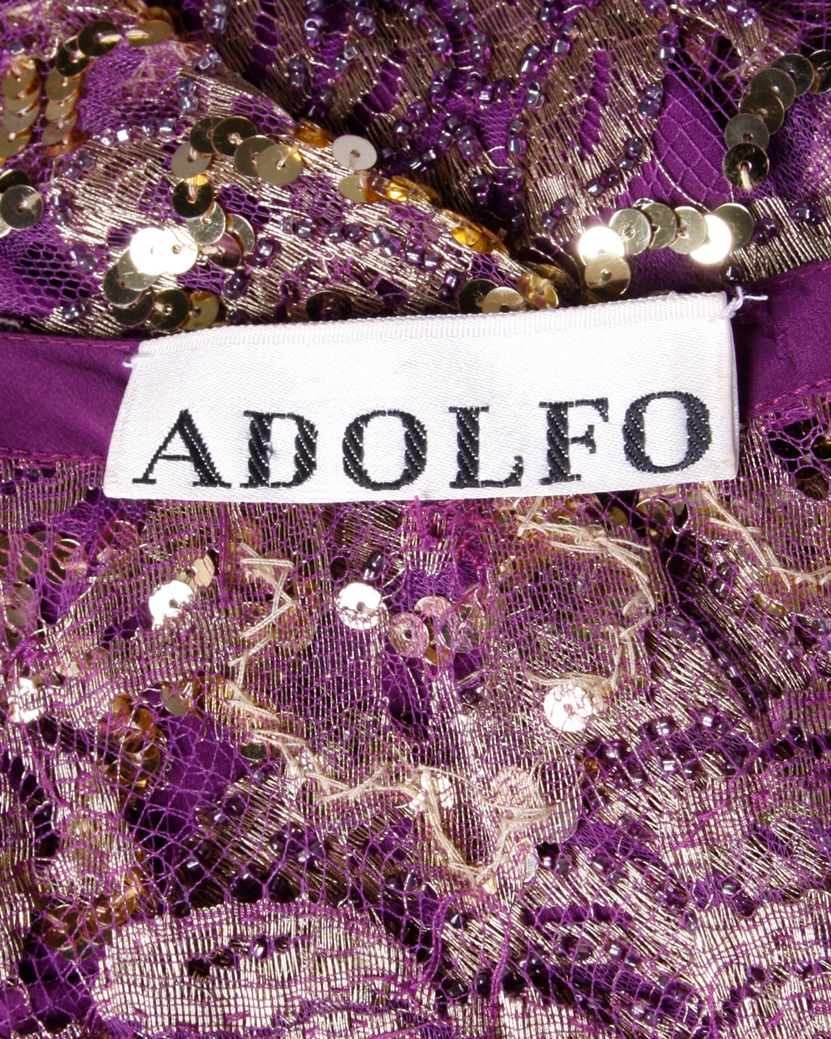 Adolfo Vintage 1980s 80s Metallic Sequin + Beaded Sheer Lace Dress with Slip 6