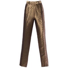Gianni Versace Couture Vintage Metallic Gold Quilted High Waisted Pants