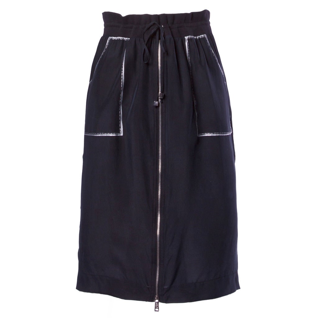 JC de Castelbajac Vintage Trompe L'oeil Stitching + Pockets Silk Skirt