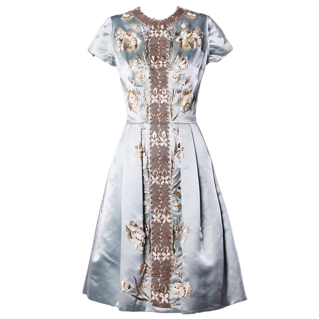 Extraordinary Kreinick Vintage 1960s 60s Couture Silk Satin Embellished Dress
