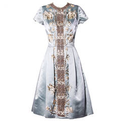 Extraordinary Kreinick Retro 1960s 60s Couture Silk Satin Embellished Dress