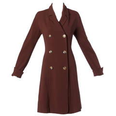 Jil Sander Vintage 1990s 90s Minimalist Brown Wool Double Breasted Coat Dress