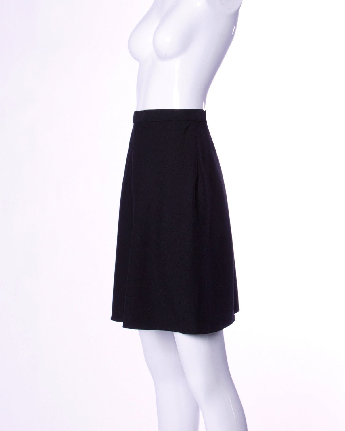 Women's Karl Lagerfeld Vintage 1990s 90s Black Wool Skirt with Back Detail