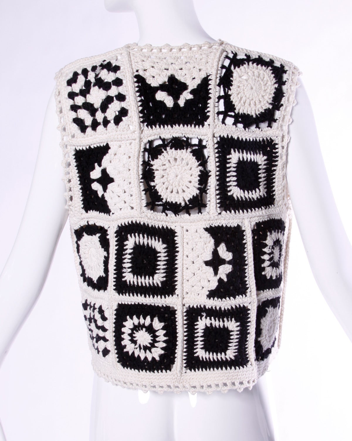 Women's Moschino Couture! Vintage Crochet Granny Squares Top or Vest, 1990s 