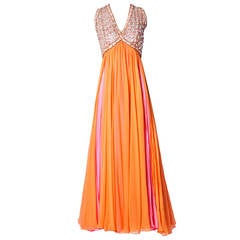 Victoria Royal Ltd. Vintage Sequin and Beaded Silk Chiffon Maxi Dress, 1960s