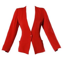 Emanuel Ungaro Vintage 1980s 80s Red Wool Blazer or Suit Jacket