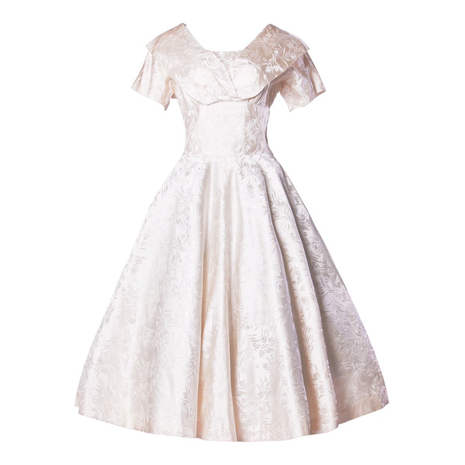 Vintage 1950s 50s Silk Satin Ivory Full Sweep Wedding or Party Dress