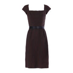Helga Vintage 1960s 60s Brown + Black Striped Sheath Cocktail Dress