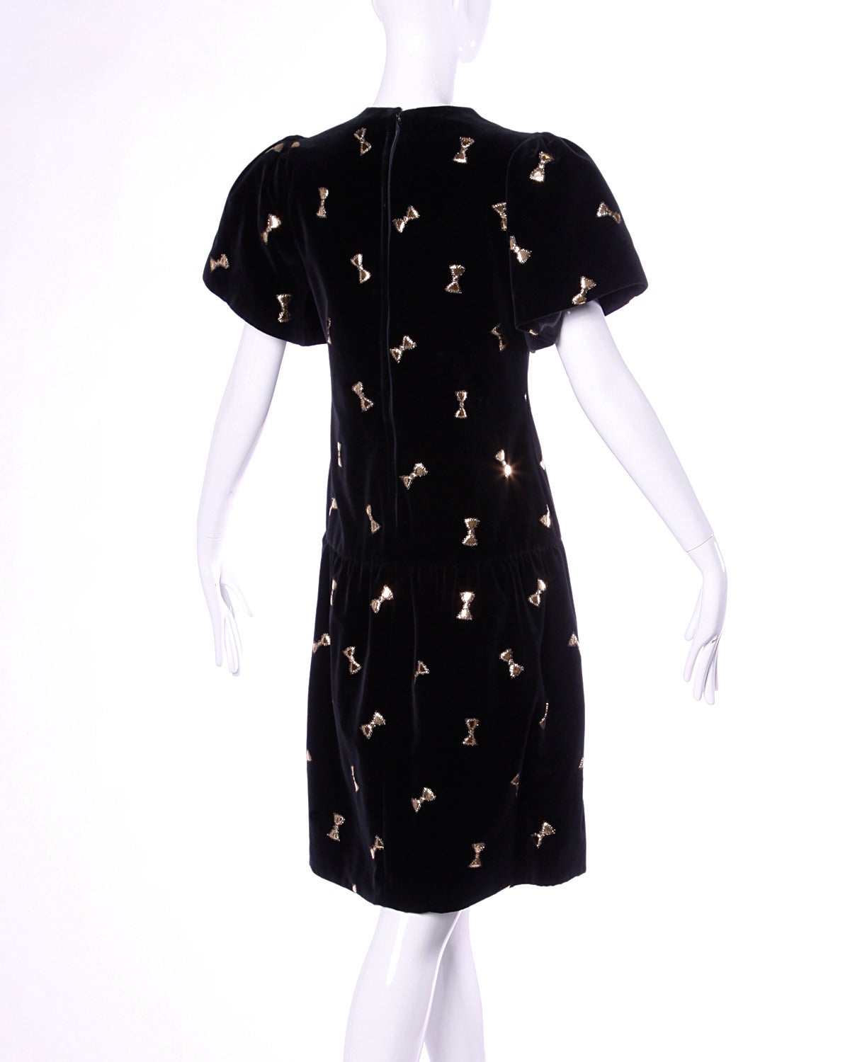 Holly's Harp Vintage 80s Black Velvet Dress with Metallic Gold Bow Appliques 1