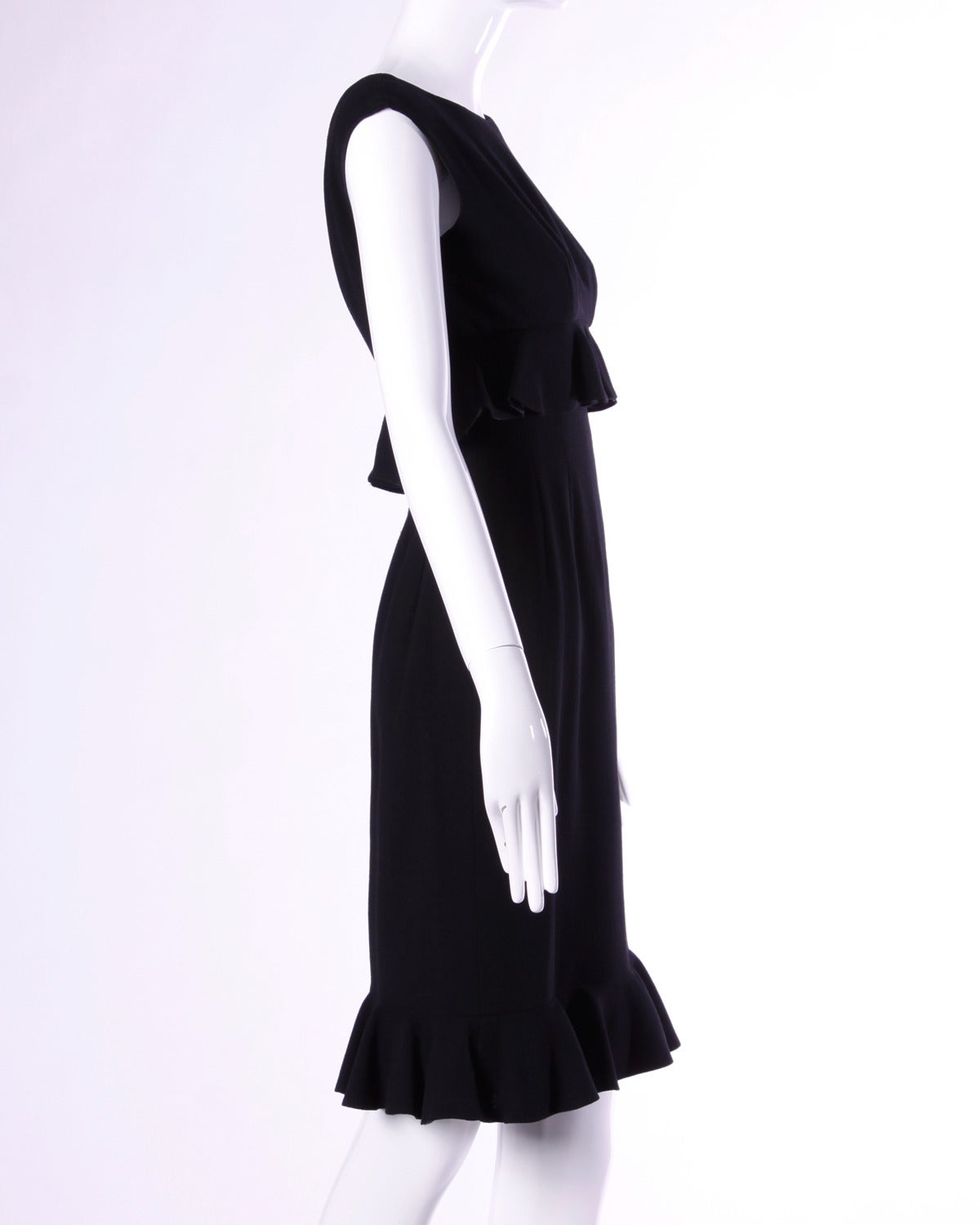 Wilson Folmar for Edward Abbott Vintage 1960s 60s Black Ruffle Cocktail Dress In Excellent Condition In Sparks, NV