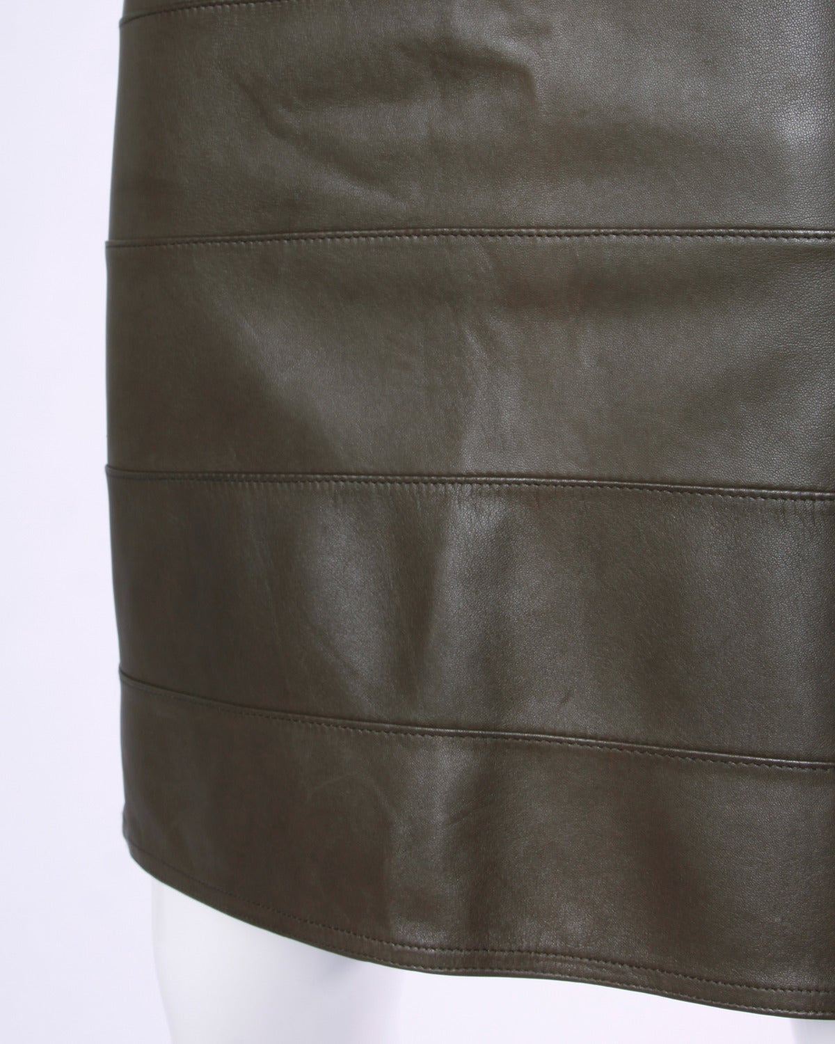 Black Krizia Vintage 1990s 90s Olive Green Buttery Sheepskin Leather Skirt