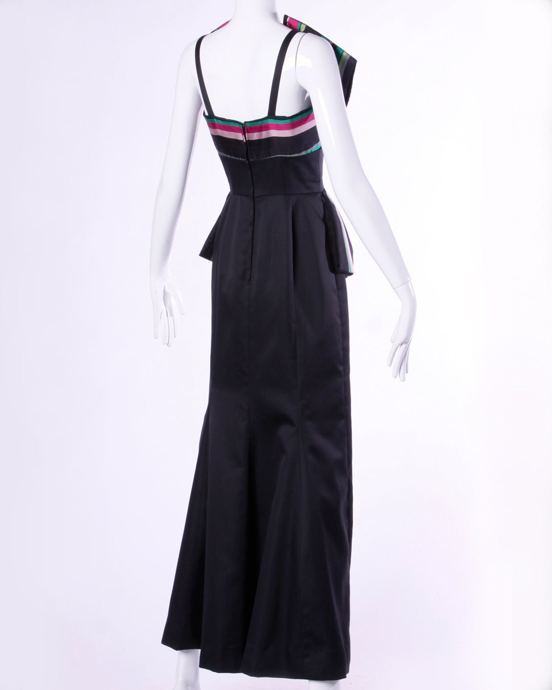 Victor Costa Vintage 1980s 80s Avant Garde Striped Peplum Long Formal Dress 1