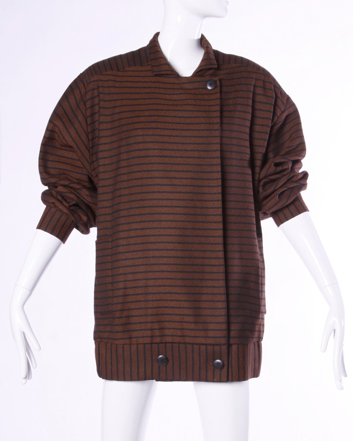 Givenchy Vintage Plus Size 1980s 80s Brown + Black Striped Wool Jacket