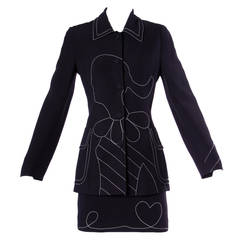 Moschino Vintage 1990s 90s Olive Oyl Stitched Jacket + Skirt Suit Ensemble
