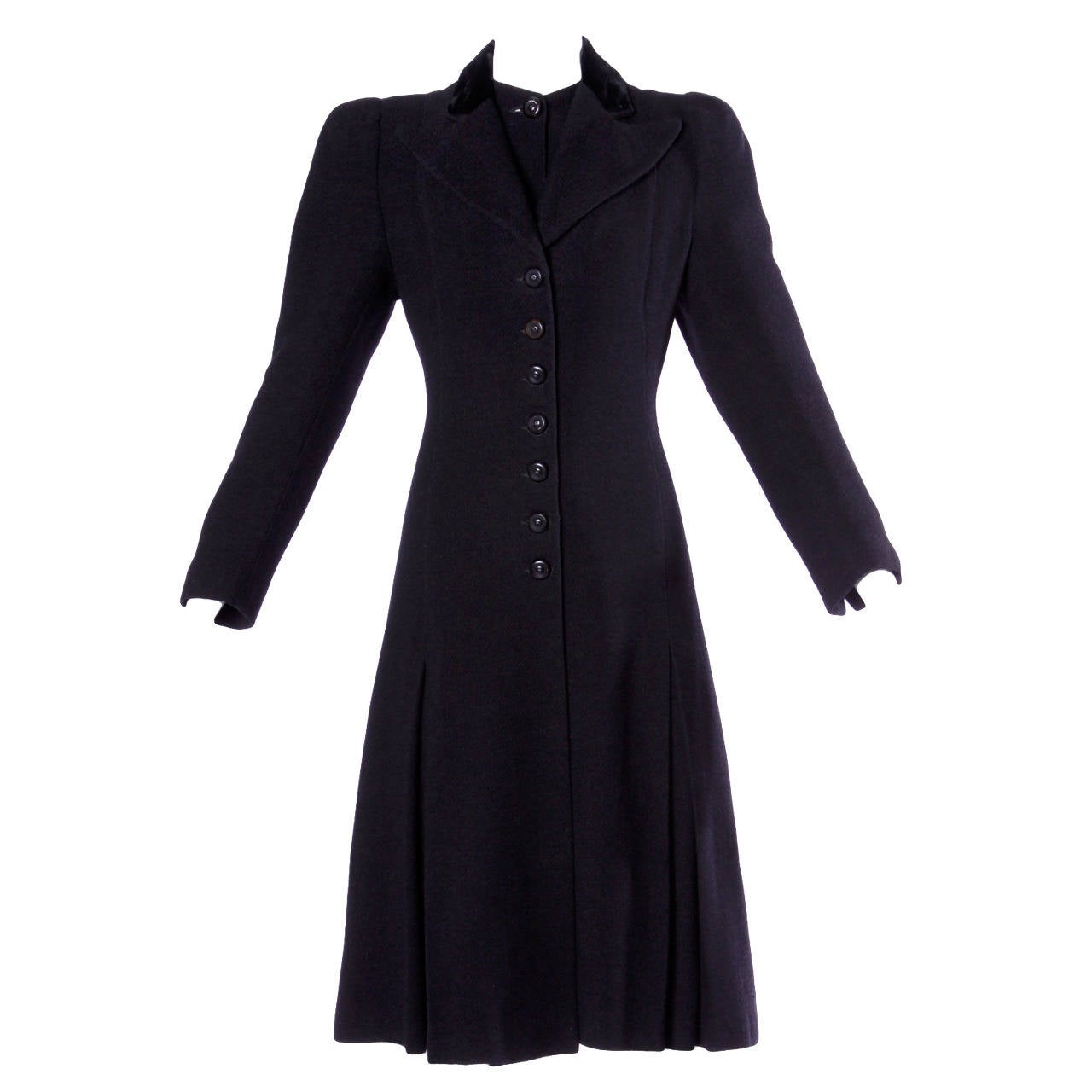 Elegant Vintage 1940s 40s Black Wool Princess Coat with Bold Shoulders ...