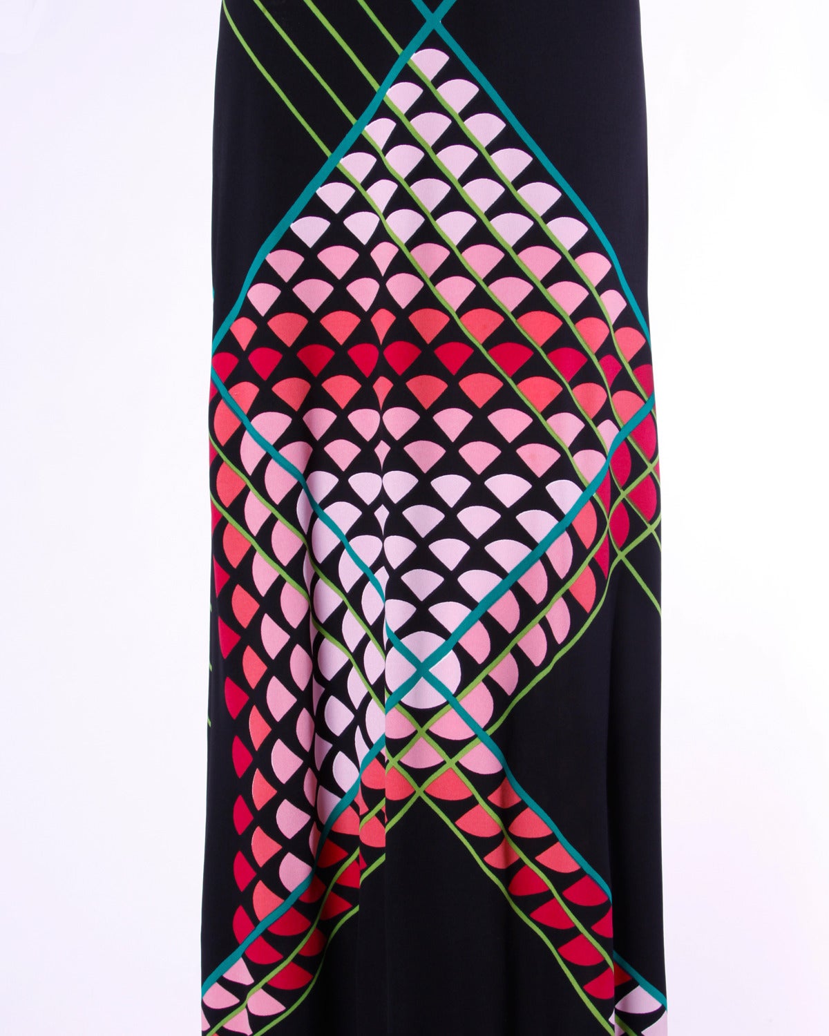 Lanvin Black Label Vintage 1970s 70s Op Art Geometric Print Maxi Dress In Excellent Condition In Sparks, NV