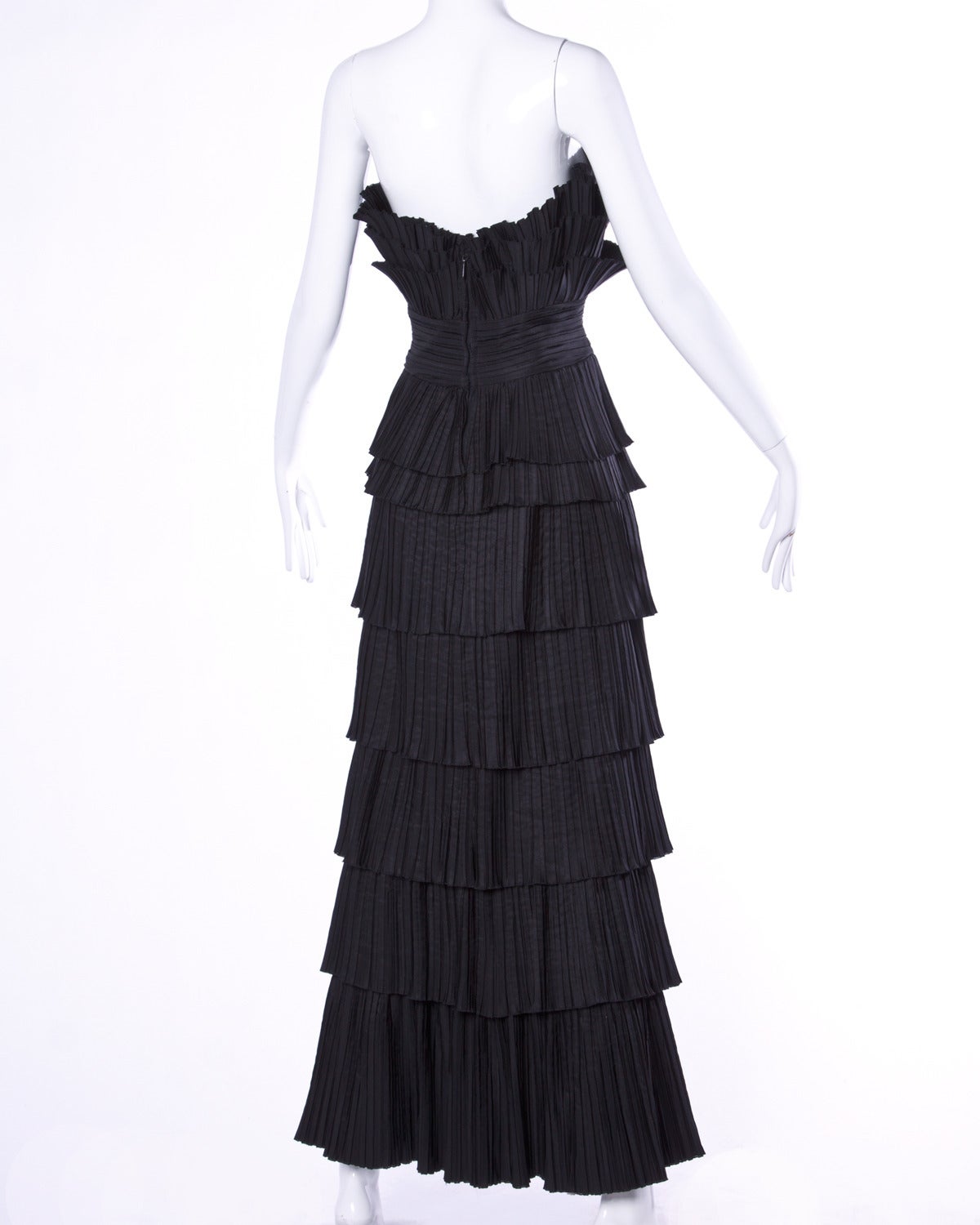 Louis Feraud Vintage Strapless Black Sculptural Origami Pleated Dress 2