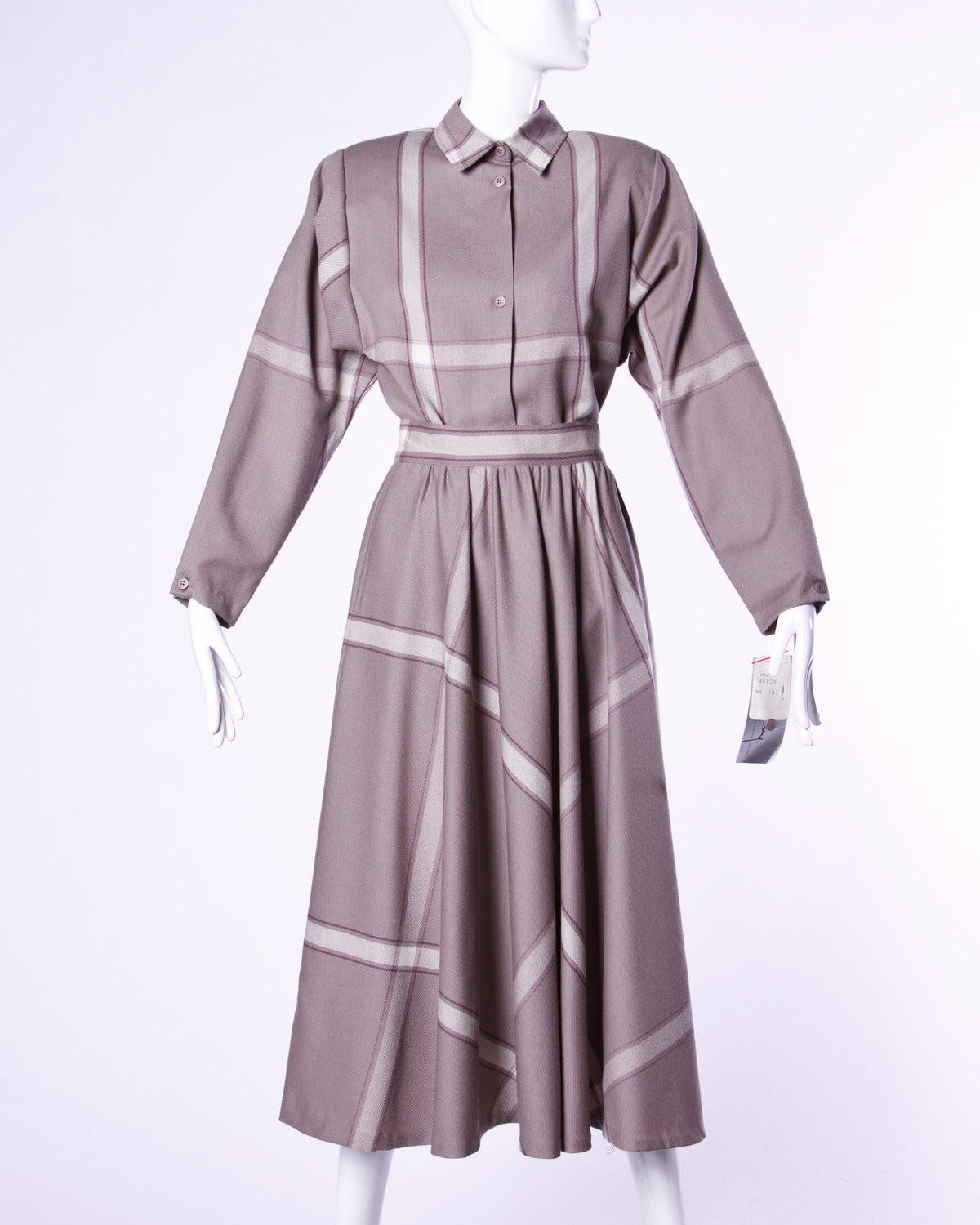 Unworn Givenchy Vintage 3-Piece Plaid Wool Skirt, Top and Belt Ensemble 1