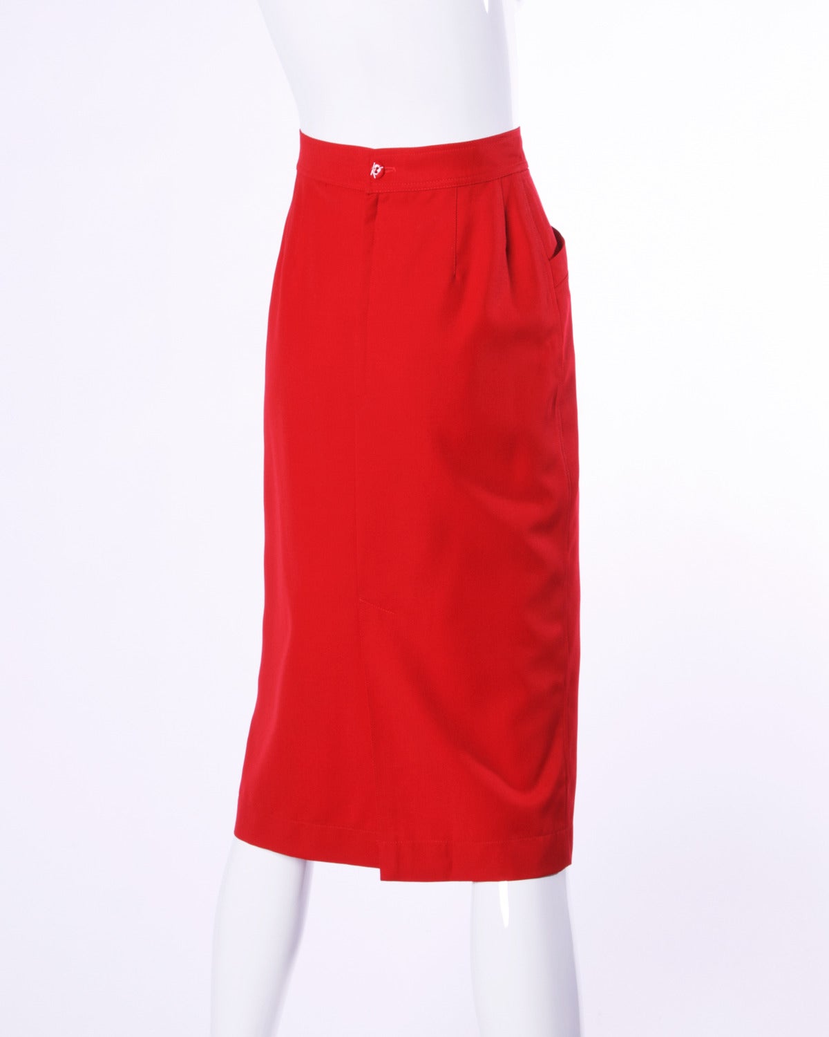 Women's Krizia Vintage 1990s 90s Red Wool Pencil Skirt