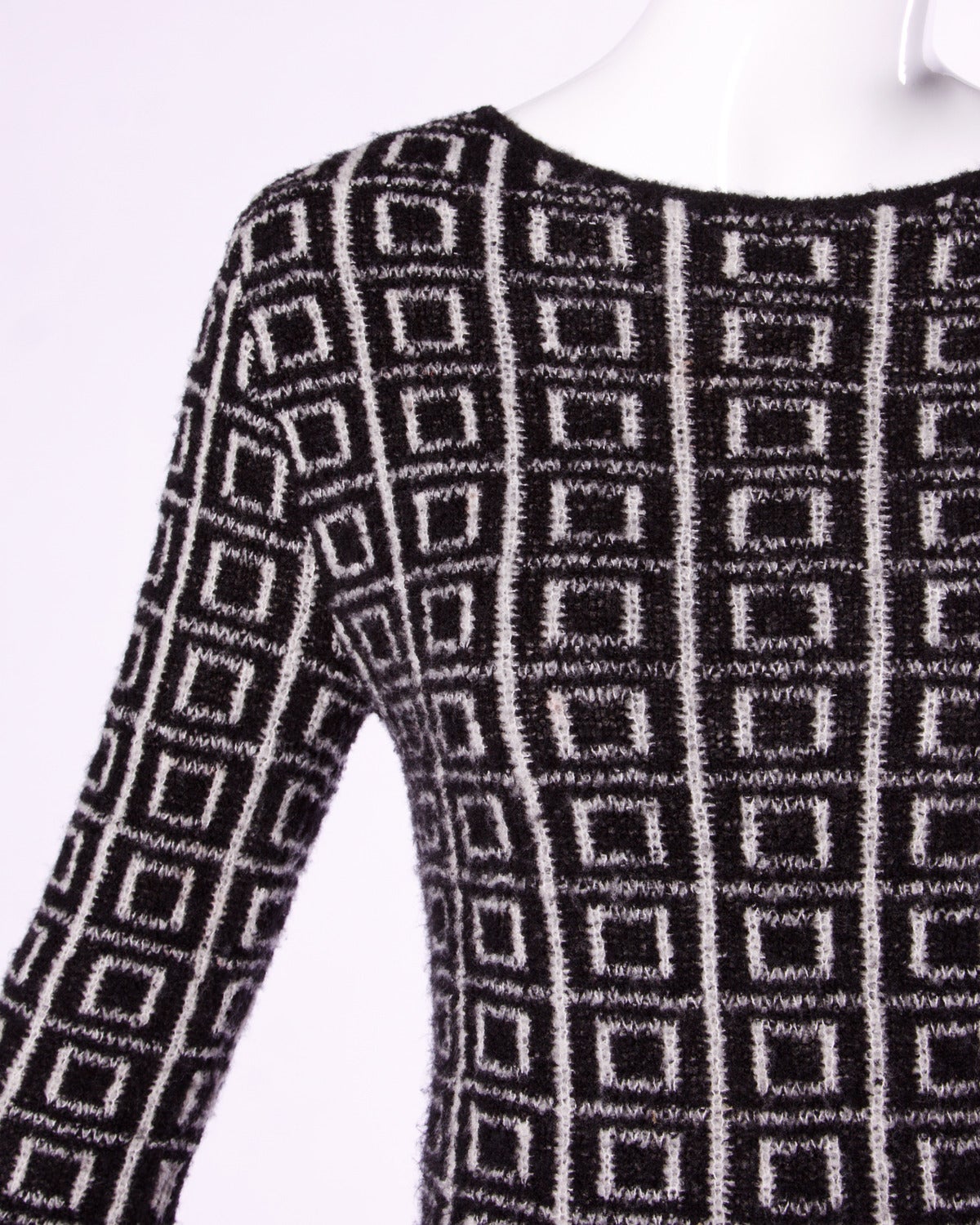 Krizia Vintage 1990s 90s Black + White Wool Geometric Graphic Knit Sweater In Excellent Condition In Sparks, NV