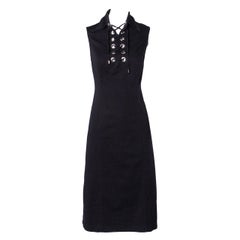 Moschino Vintage 1990s 90s Black Lace Up Grommet Sheath Dress