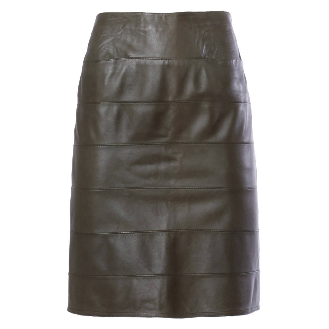 Krizia Vintage 1990s 90s Olive Green Buttery Sheepskin Leather Skirt