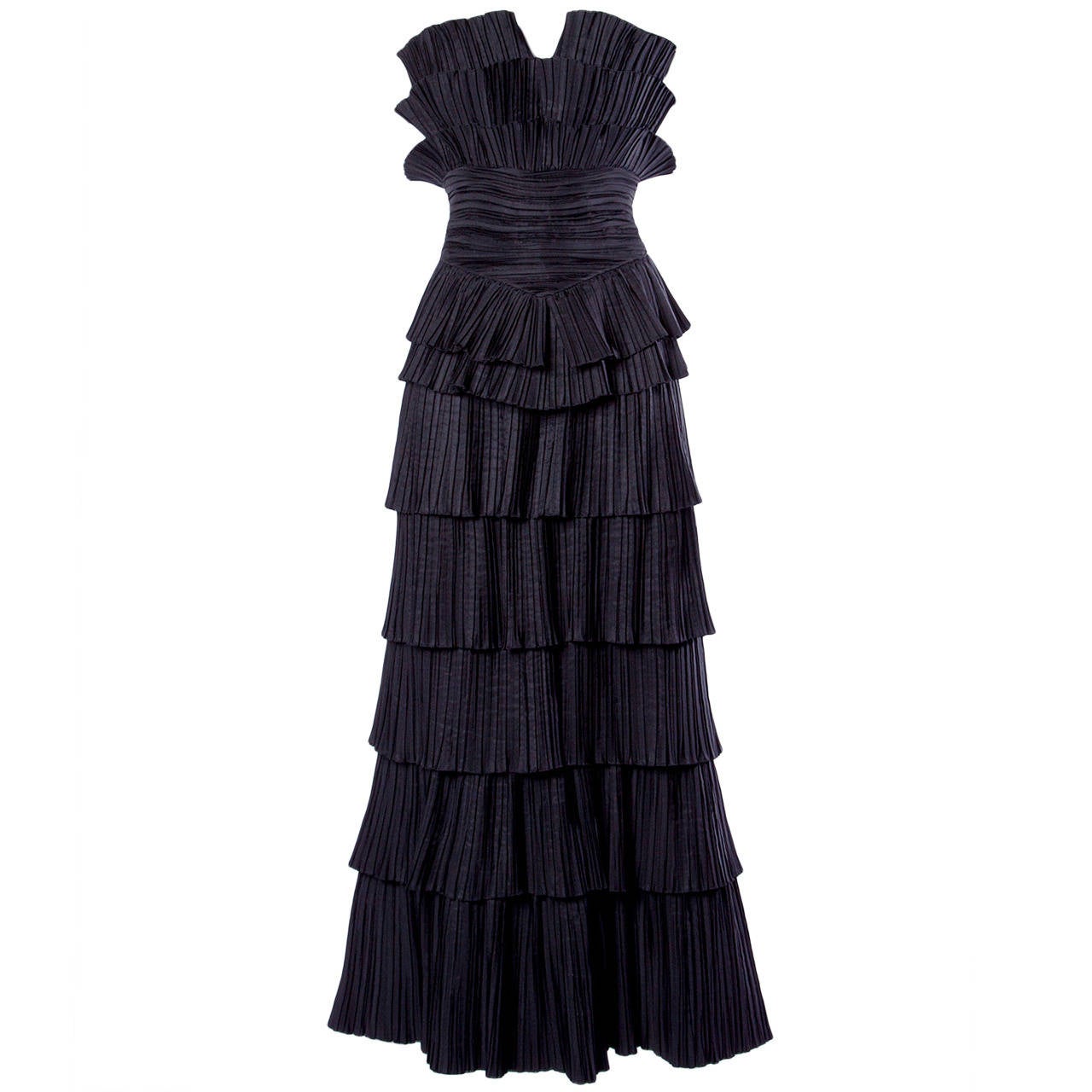 Louis Feraud Vintage Strapless Black Sculptural Origami Pleated Dress
