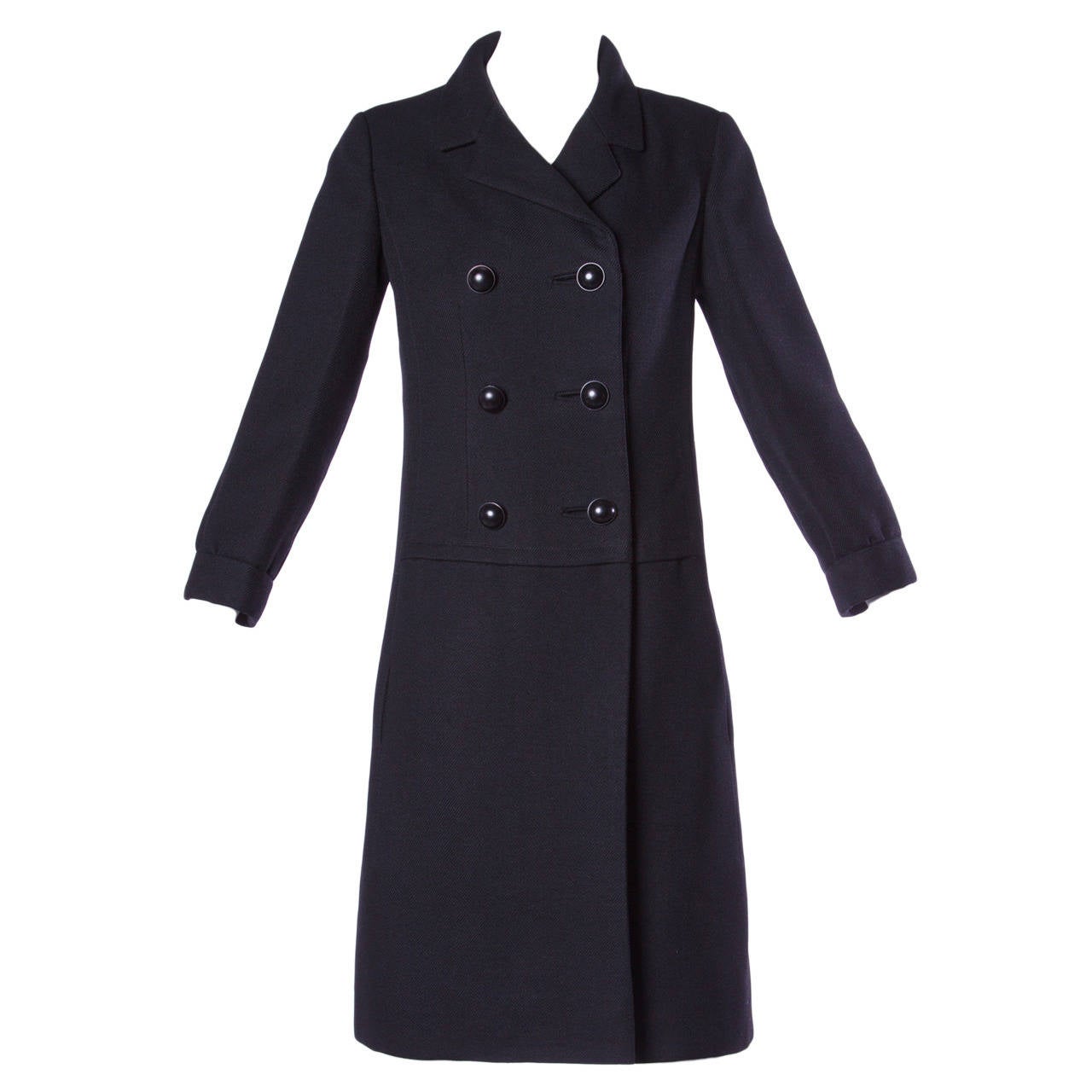 Christian Dior Vintage 1960s 60s Pristine Black Wool Pea Coat For Sale