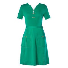 Vintage 1960s 60s Italian Wool Kelly Green Knit Skirt + Top 2-Piece Ensemble 5