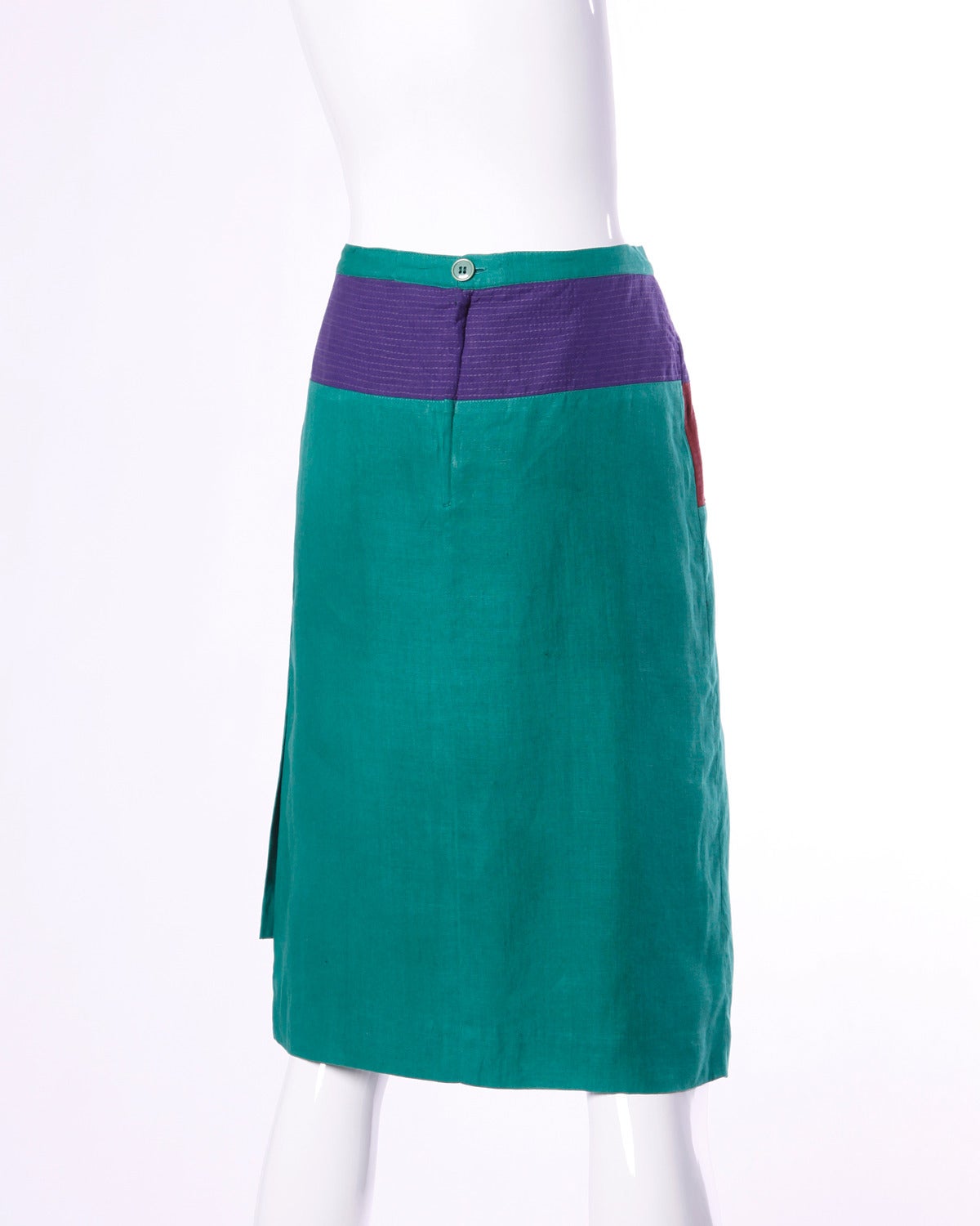 Women's Gianfranco Ferre Vintage 1990s 90s Color Block Linen Skirt