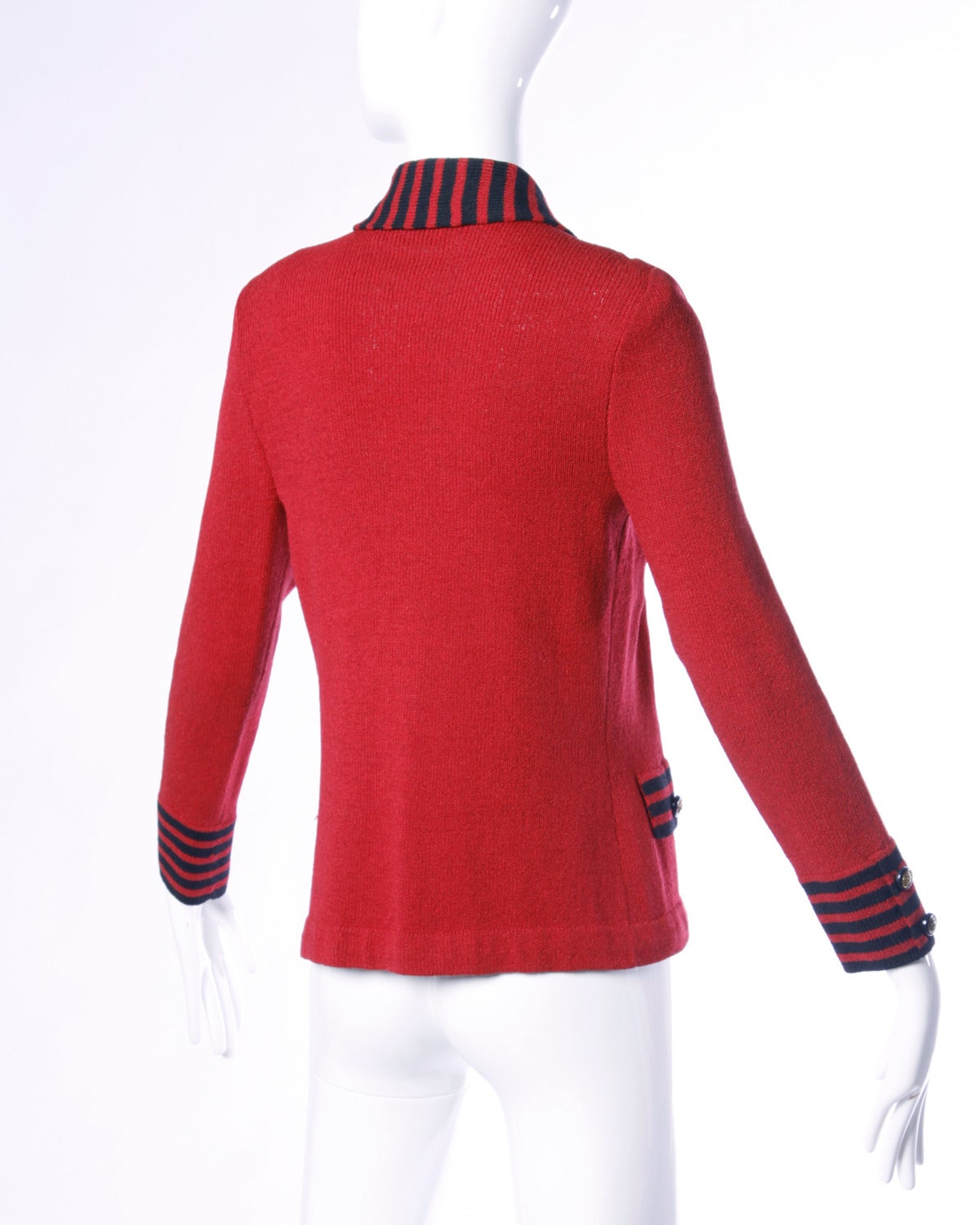 Adolfo Vintage Red & Black Striped Knit Cardigan Sweater or Suit Jacket 1