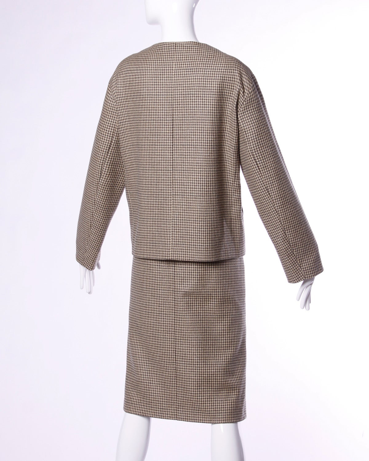Brown Yves Saint Laurent YSL Rive Gauche Wool Jacket + Skirt Suit Ensemble
