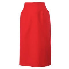 Krizia Vintage 1990s 90s Red Wool Pencil Skirt