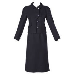 Gorgeous Courreges Vintage Black Wool Jacket + Skirt Suit Ensemble